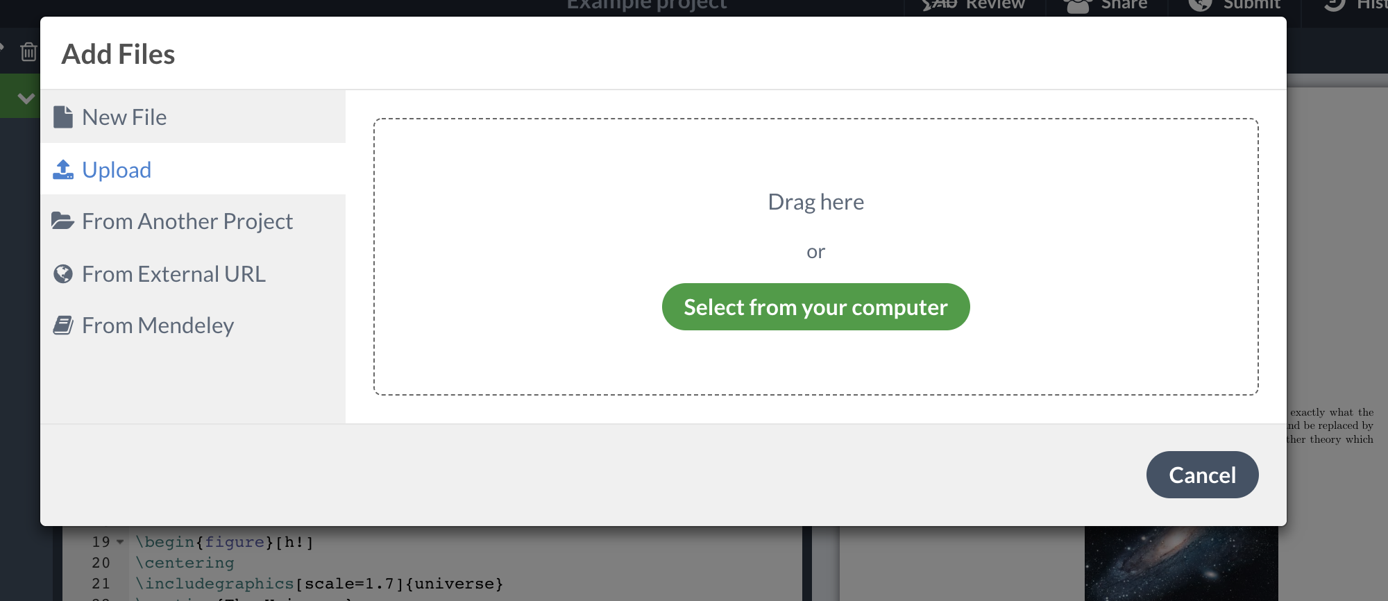 The Add Files dialog box