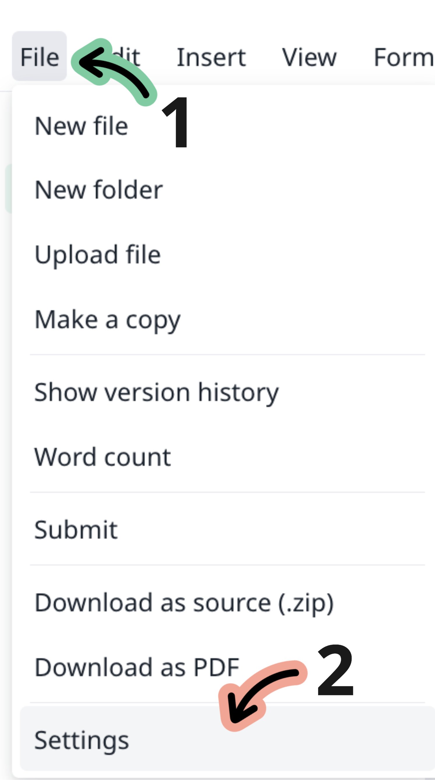 Image of the Settings option in the File menu
